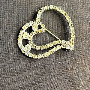 VTG Gunmetal and Rhinestone Heart shaped brooch. Unbranded.